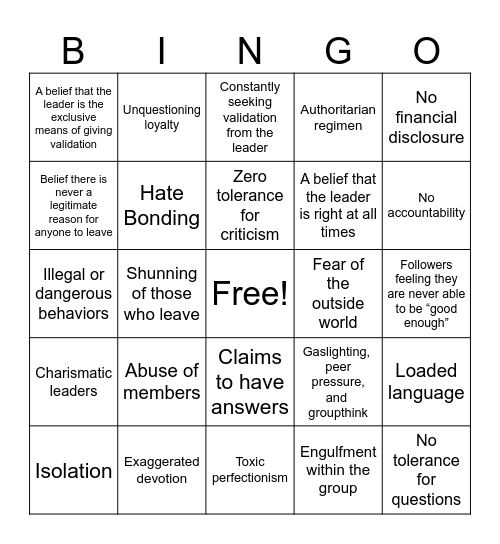 Is it a Cult? Bingo Card