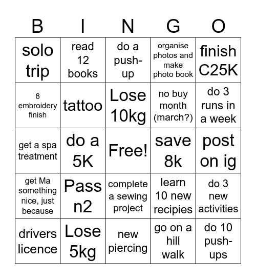 New Year Rez Bingo Card