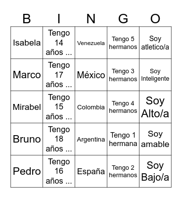 Spanish Greetings Practice Bingo Card