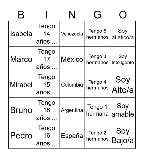 Spanish Greetings Practice Bingo Card