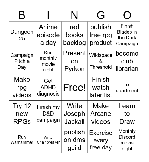 2025 Resolutions Bingo Card