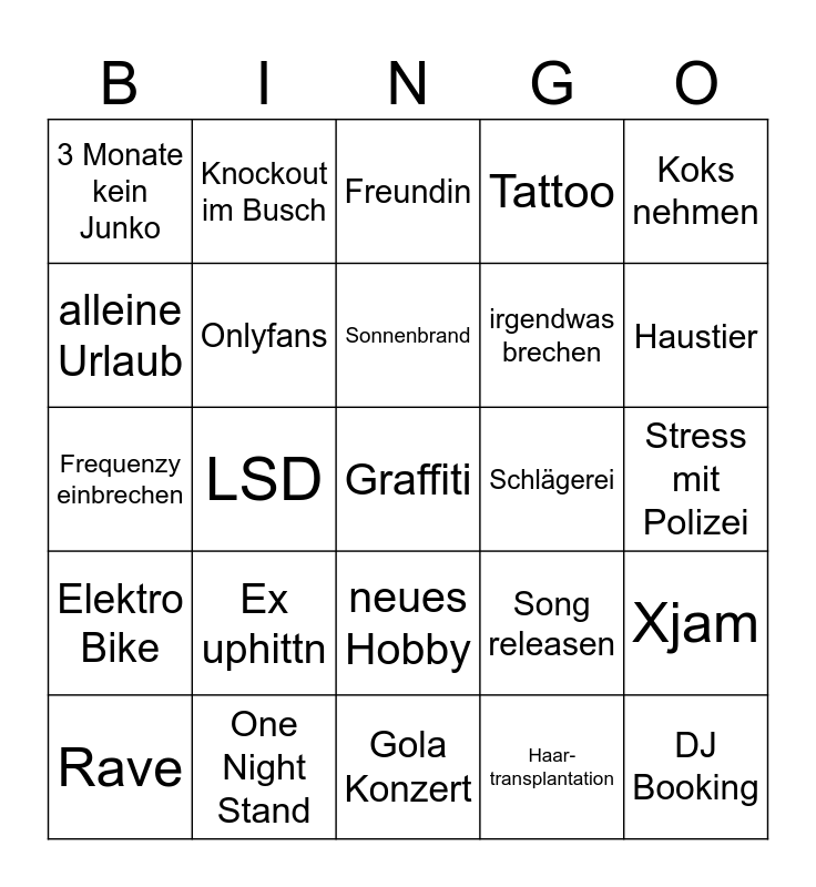 DOC Bingo Card