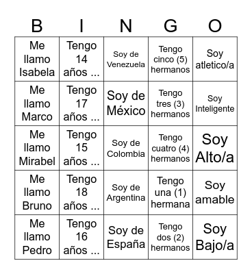 Spanish Greetings Practice Bingo Card