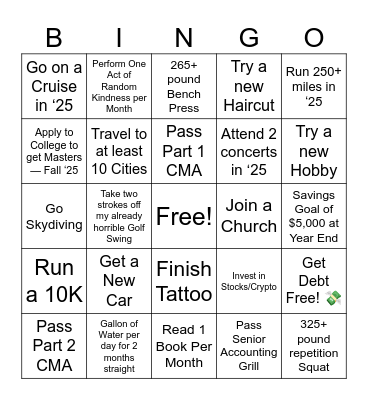 2025 Personal Goals Bingo Card