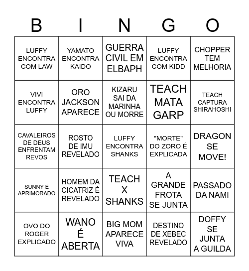 ONE PIECE Bingo Card