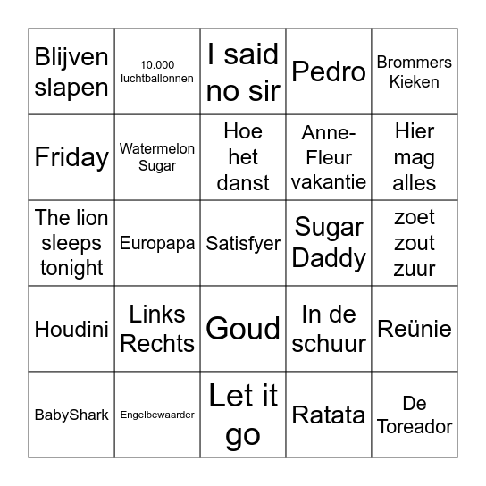 Muziekbingo groep 6 Bingo Card