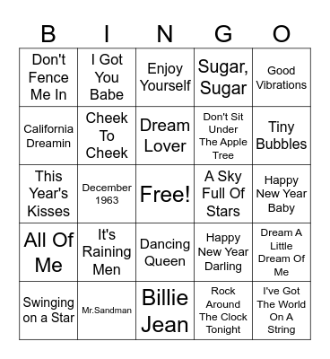 New Years Bingo Card
