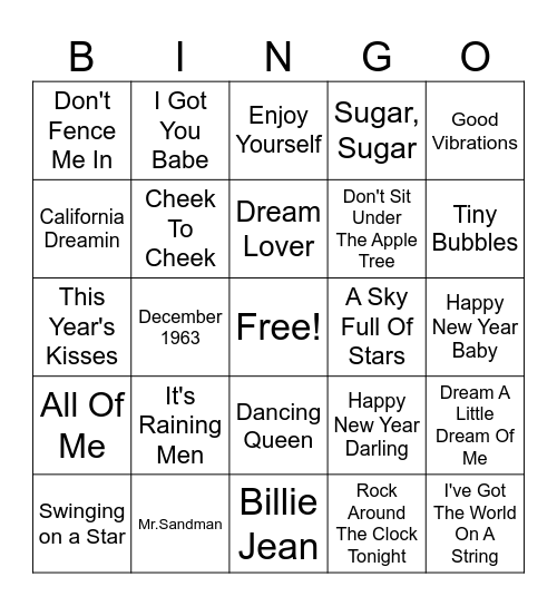 New Years Bingo Card