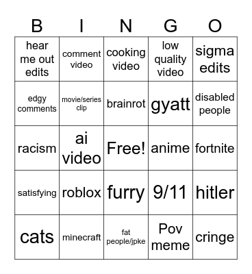 instagram Bingo Card