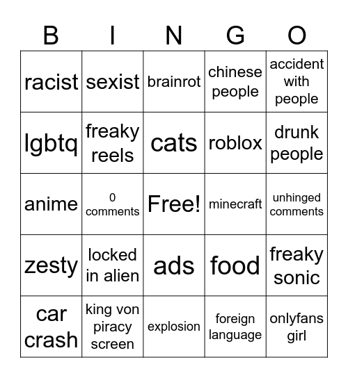 Insta Reels Bingo Card