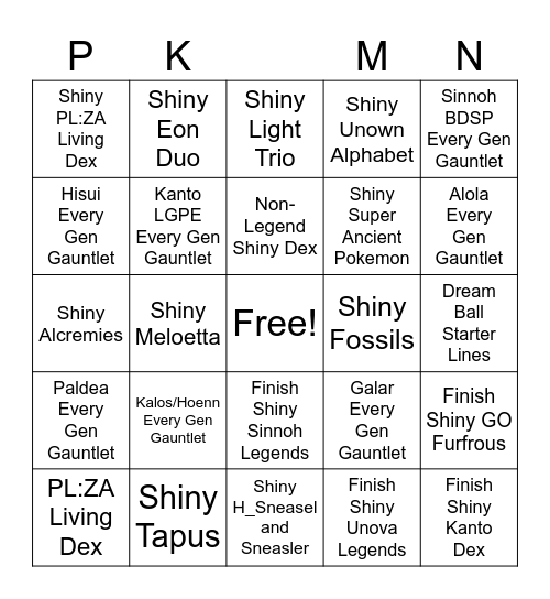 2025 Pokemon Bingo Card