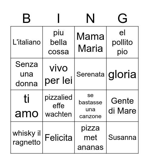 Italiaanse hits bingo Card