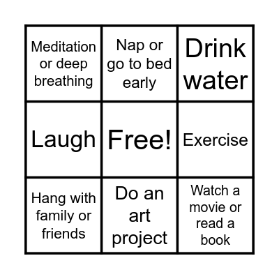 Self Care Bingo Card