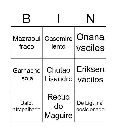 United segundo tempo Bingo Card