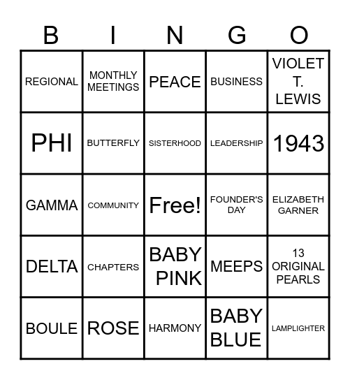 GAMMA PHI DELTA Bingo Card