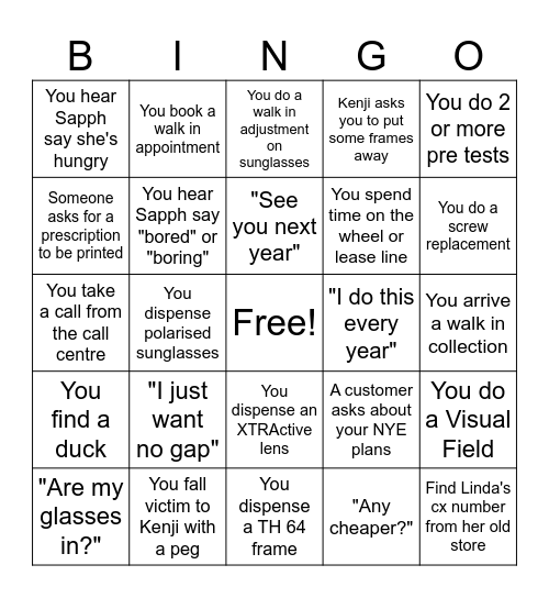 NYE BINGO Card