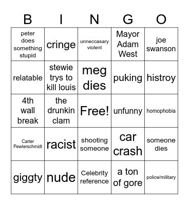 family guy bindgo! Bingo Card