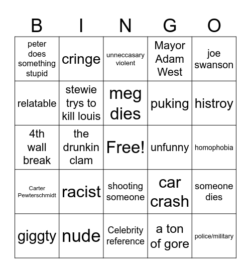 family guy bindgo! Bingo Card