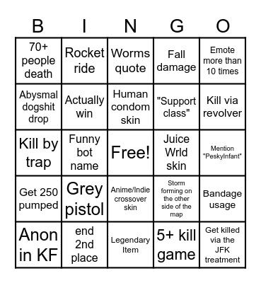Random Fortnite Bingo Card