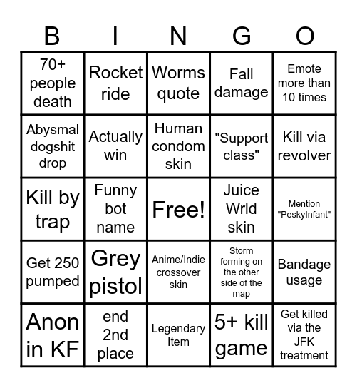 Random Fortnite Bingo Card
