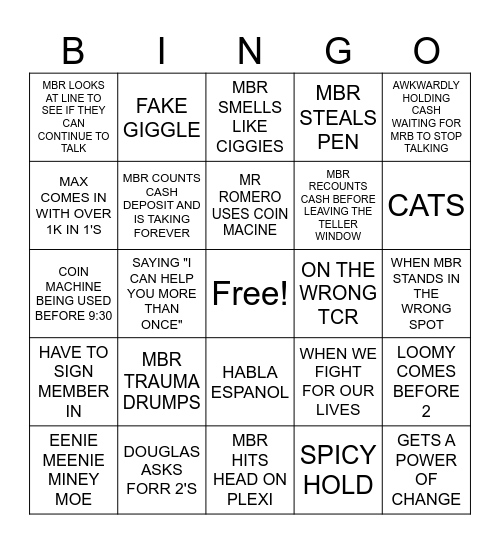 VALENCIA TELLER BINGO Card