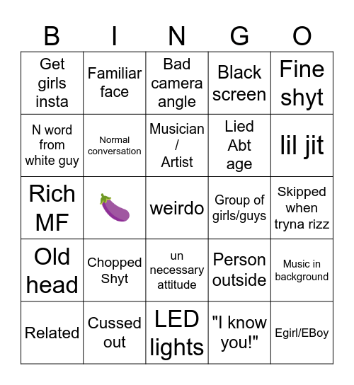 NAT OMEGLE BINGO Card