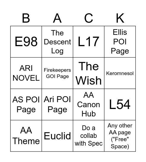 SR14's 2025 Bingo Card