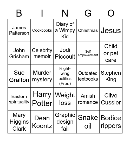 Thrift Store Books Bingo Card