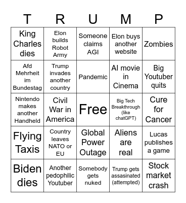 World Events Bingo Card