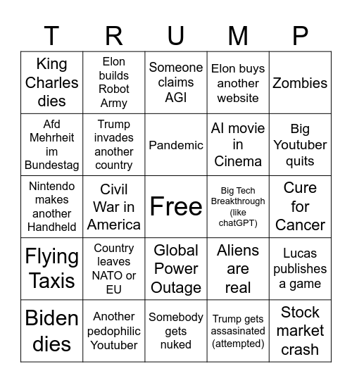 World Events Bingo Card