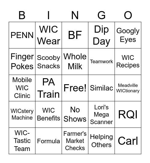 WIC-Tastic BINGO Card