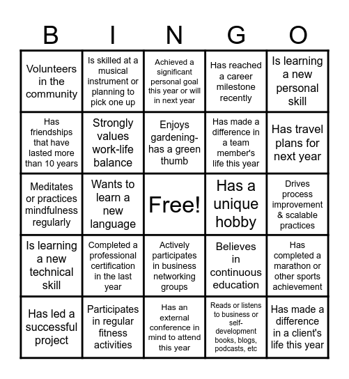 THRIVE Bingo Card