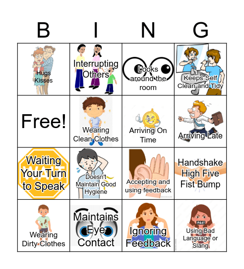 Social Behavior Bingo Card