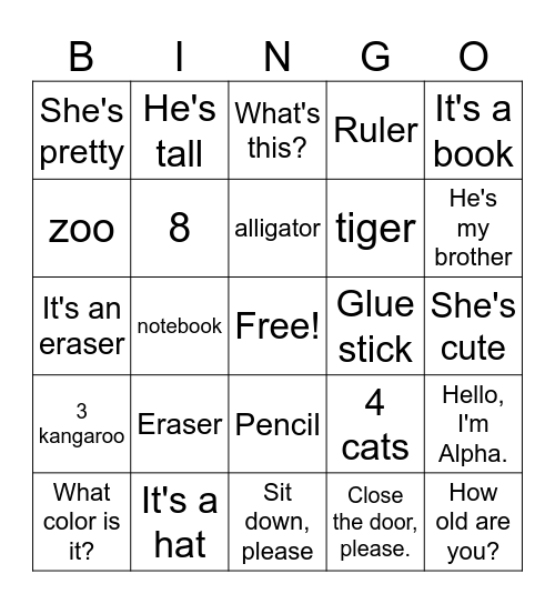 Lesson 1-12 review Bingo Card