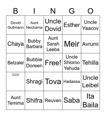 Family Bingo Card