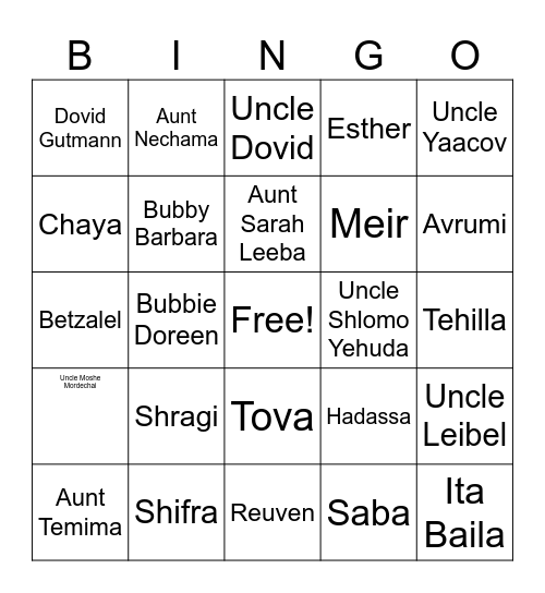 Family Bingo Card