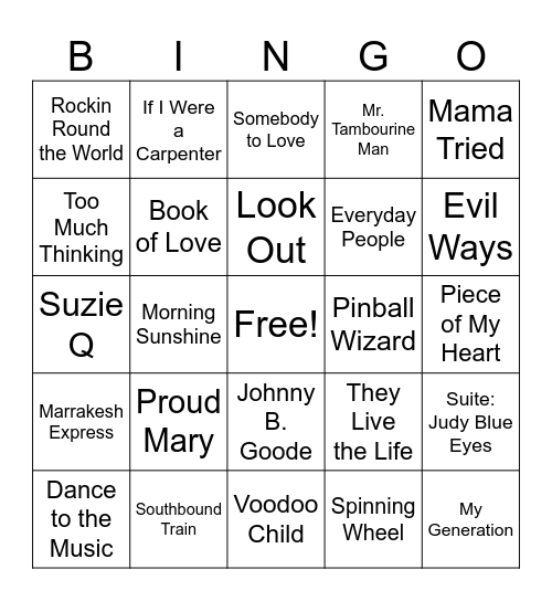 WOODSTOCK Bingo Card
