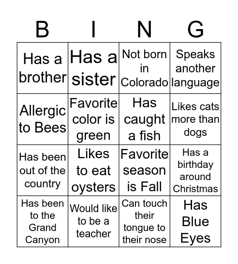 Untitled Bingo Card
