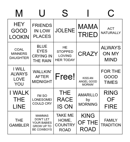 CLASSIC COUNTRY Bingo Card