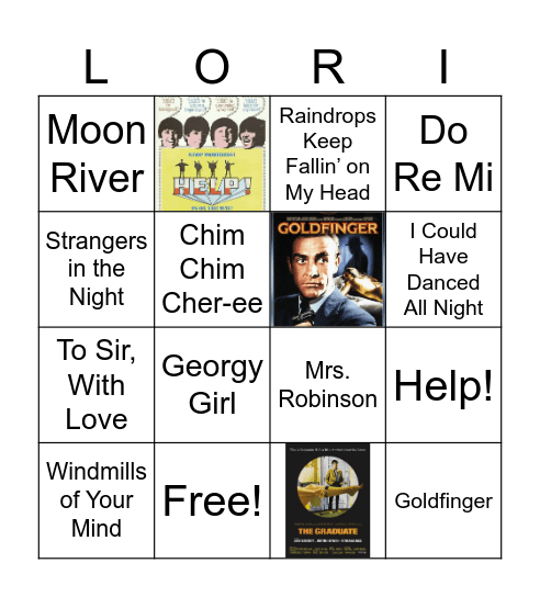 1960's Music Bingo Card