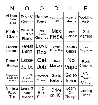 Noodle Card Bingo Card
