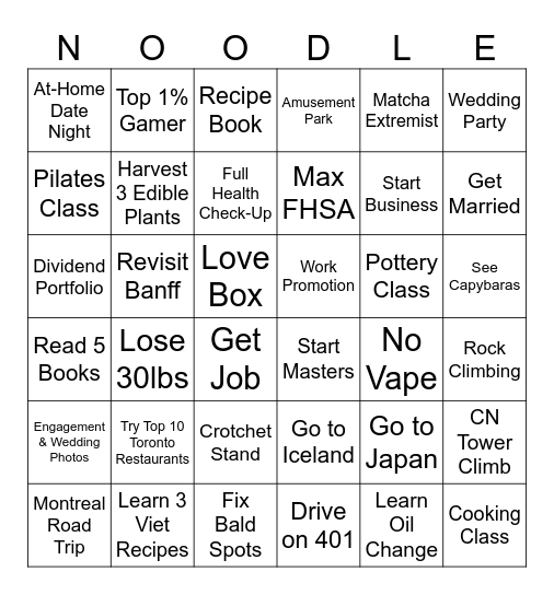 Noodle Card Bingo Card
