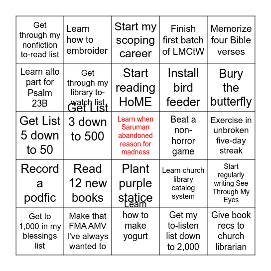 New Year's Resolutions Bingo Card