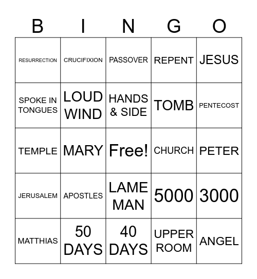 ACTS 1-3 Bingo Card