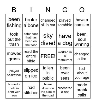 THINGS I'VE DONE Bingo Card