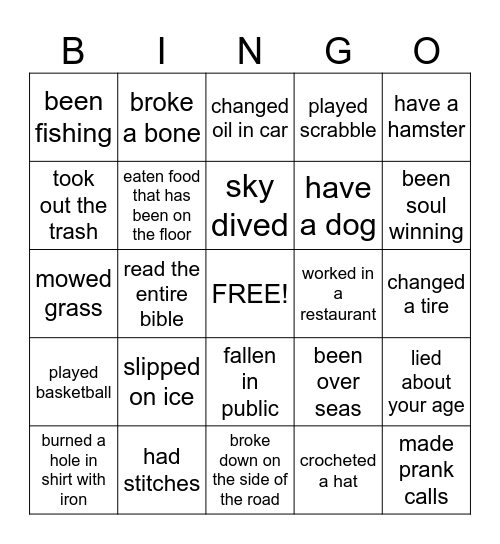 THINGS I'VE DONE Bingo Card