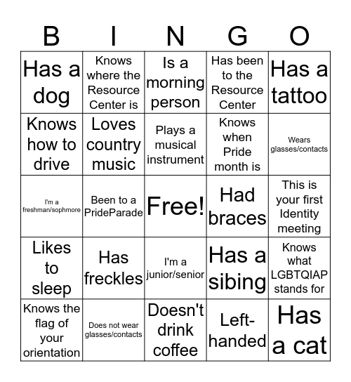 Identity (Card 1) Bingo Card