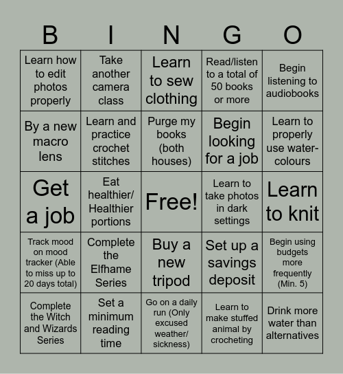 Avenlei's 2025 Bingo Card Bingo Card