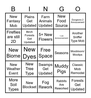 MINECRAFT SPRING DROP Bingo Card