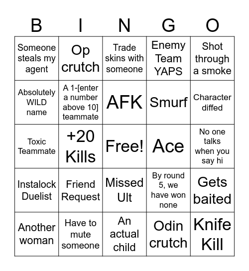 Valorant Bingo Card
